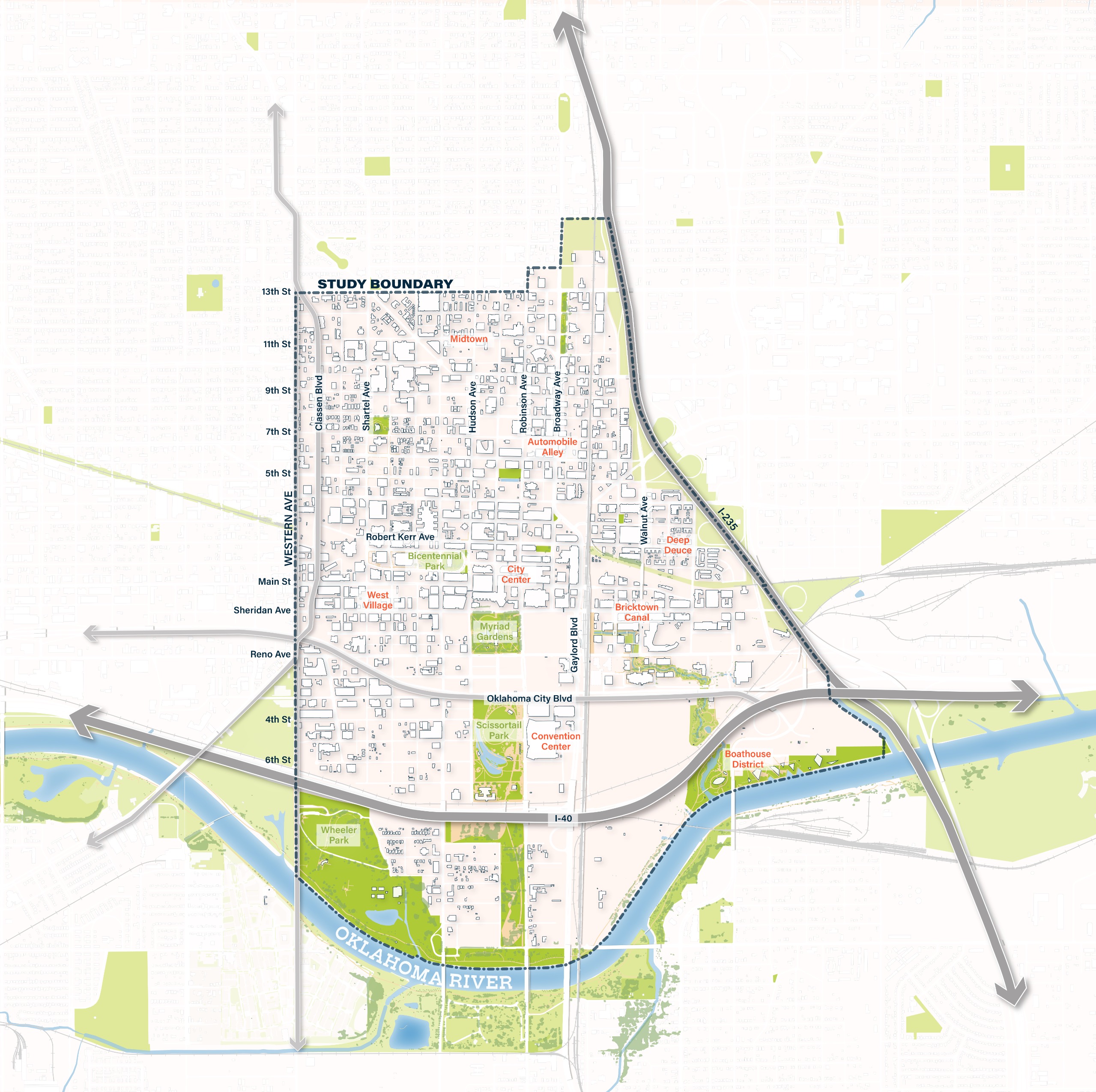 Map of downtown study area.