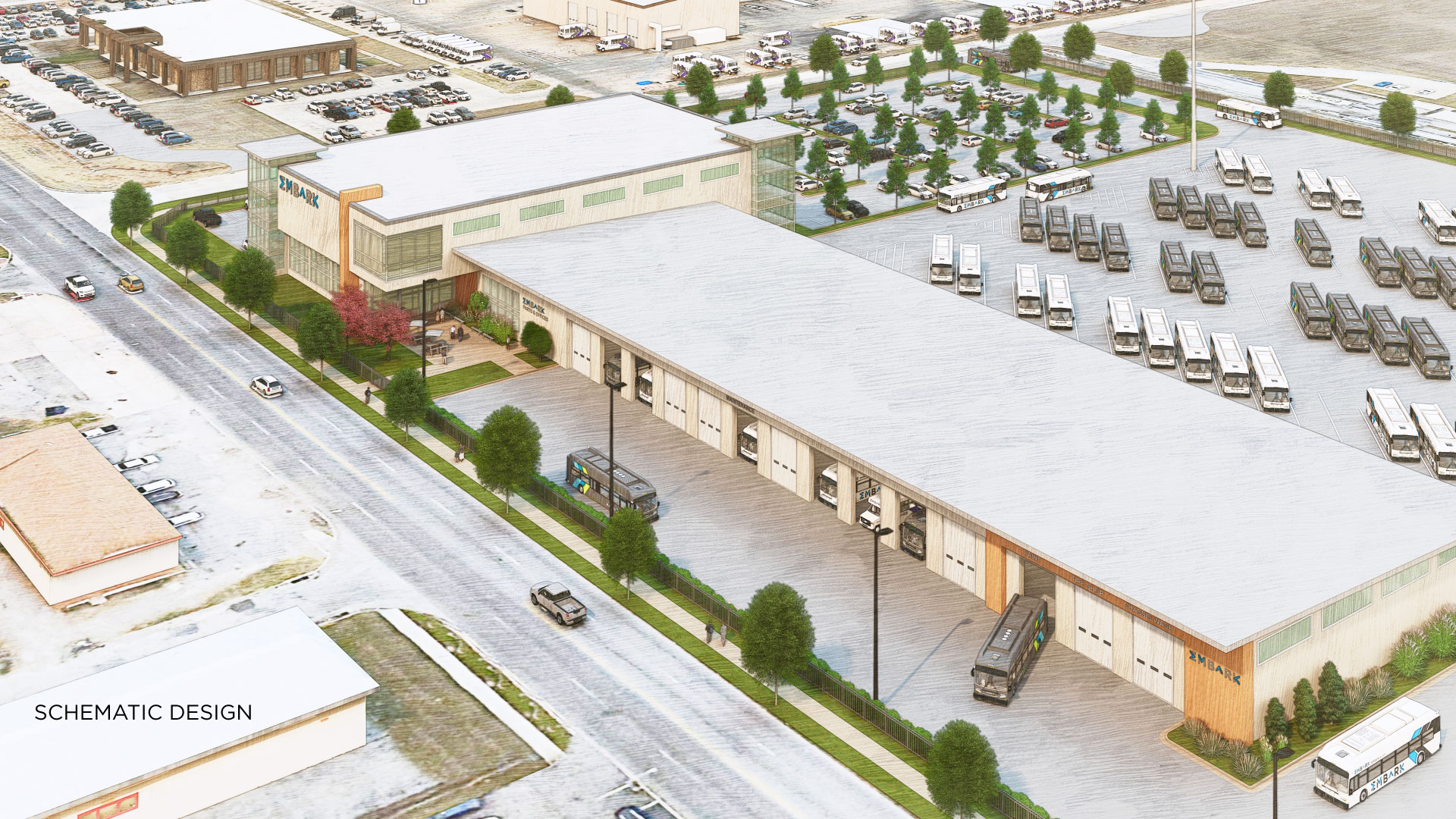 Exterior rendering of new operations and maintenance facility