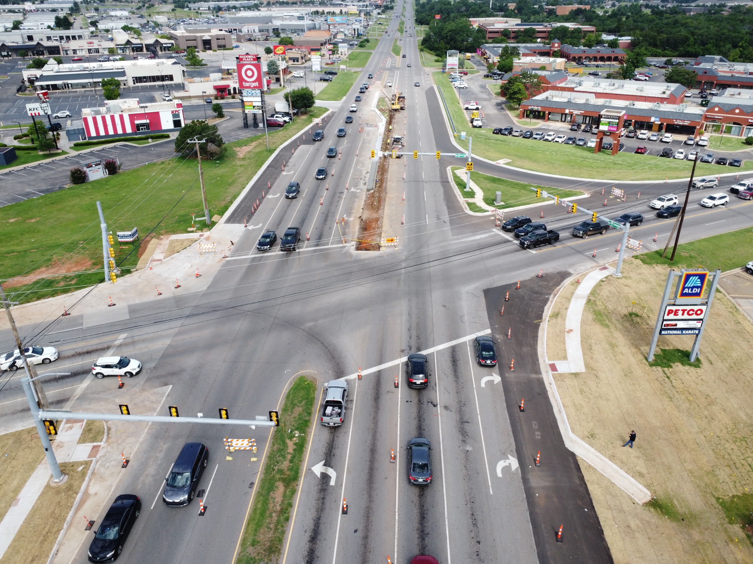 Aerial view of traffic at an intersection in Oklahoma City