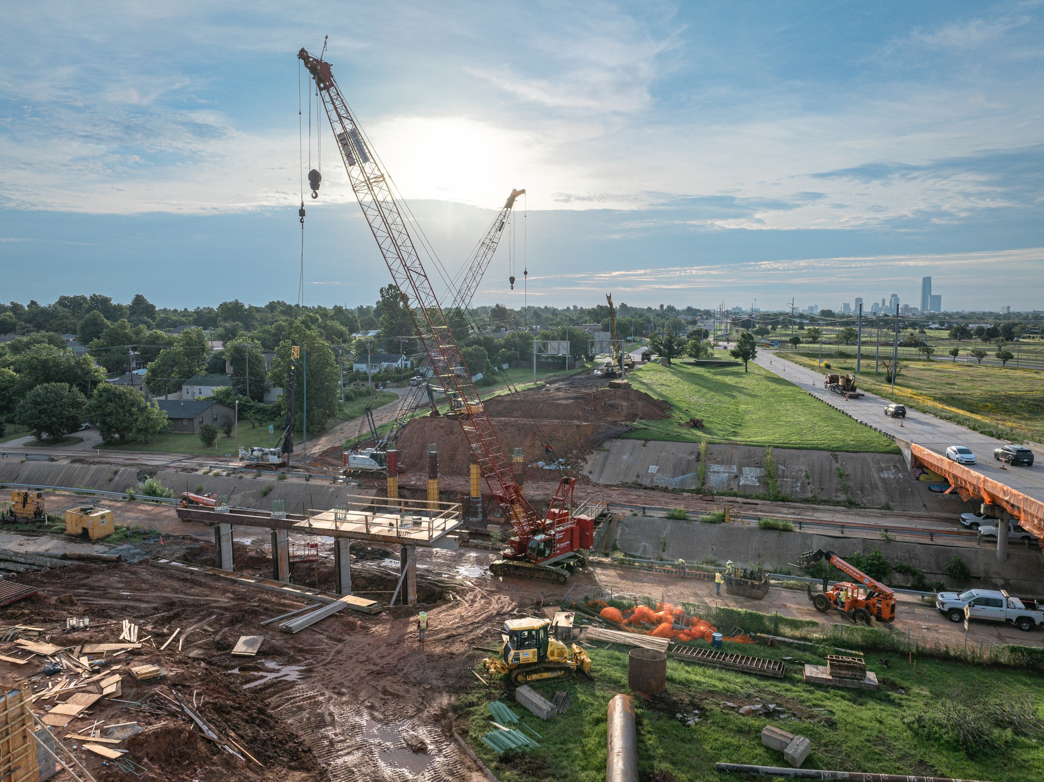Aerial view of a bridge under construction in Oklahoma City