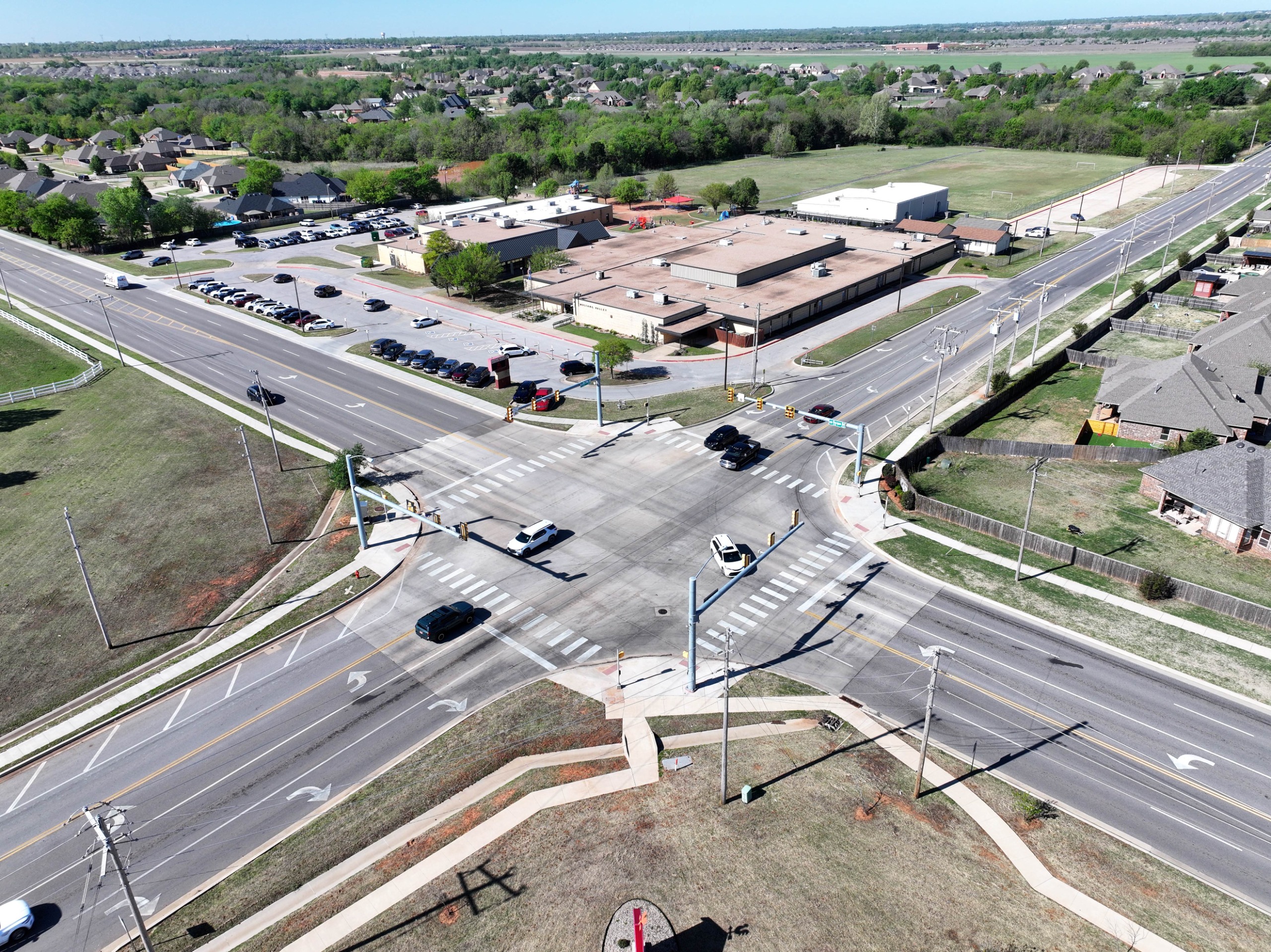 An aerial drone photo of the intersection of SW 29th and Morgan Road.